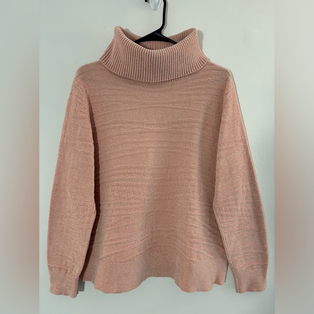 AnyBody Women's Size S Blush/Pink Cozy Ribbed Neck Pullover Turtleneck Sweater